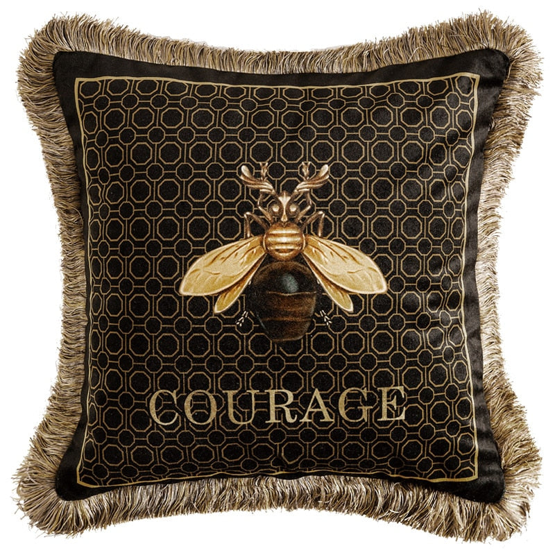 Villa Blvd COURAGE Italy Gold Fringe Soft Velvet Cushion Cover ☛ Multiple Colors Available ☚