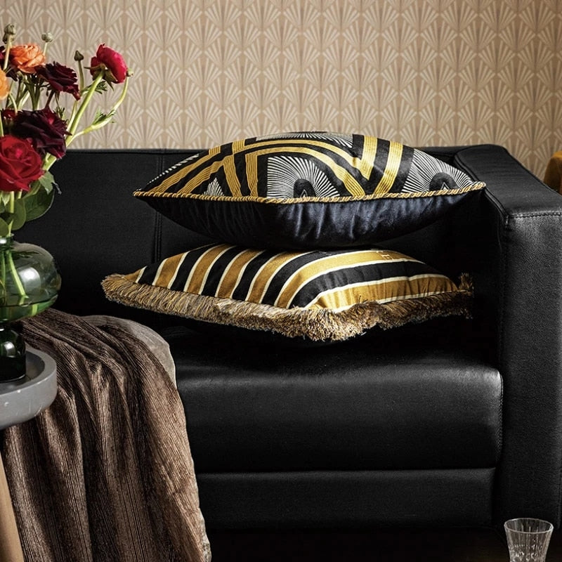 Villa Blvd COURAGE Italy Gold Fringe Soft Velvet Cushion Cover ☛ Multiple Colors Available ☚