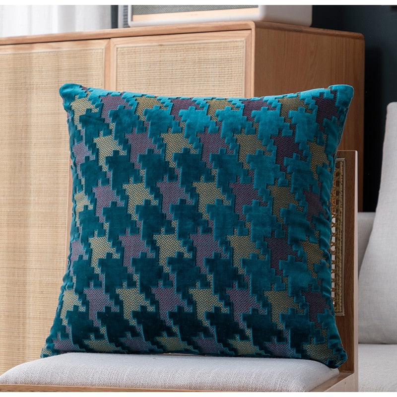 Villa Blvd Houndstooth Velvet Cushion Cover ☛ Multiple Colors Available ☚