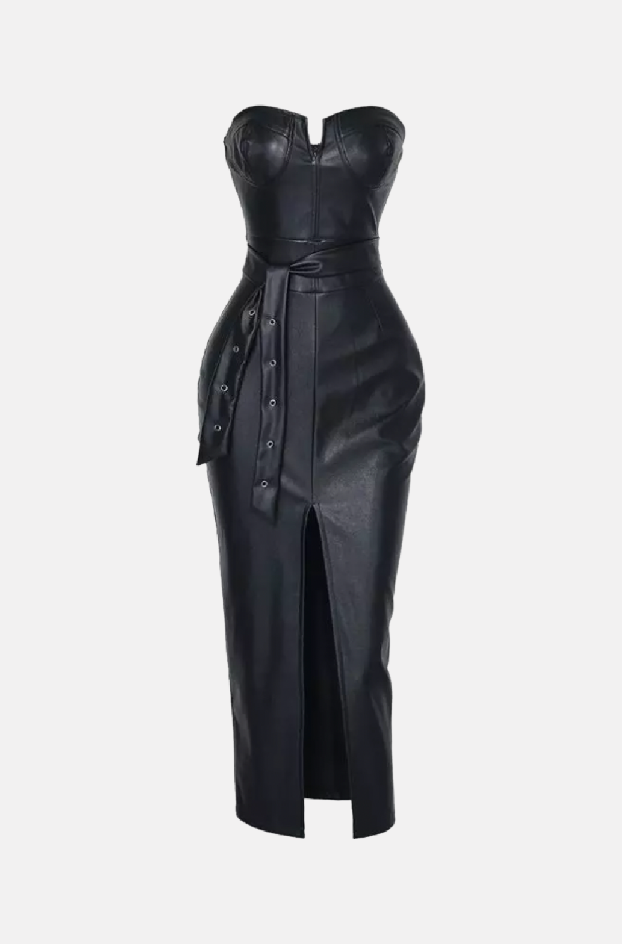 Villa Blvd Leather Midi Dress