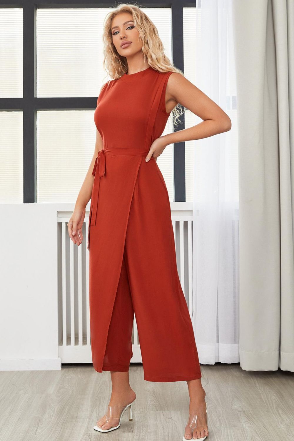 Villa Blvd Belted Mock Neck Sleeveless Jumpsuit ☛ Multiple Colors Available ☚
