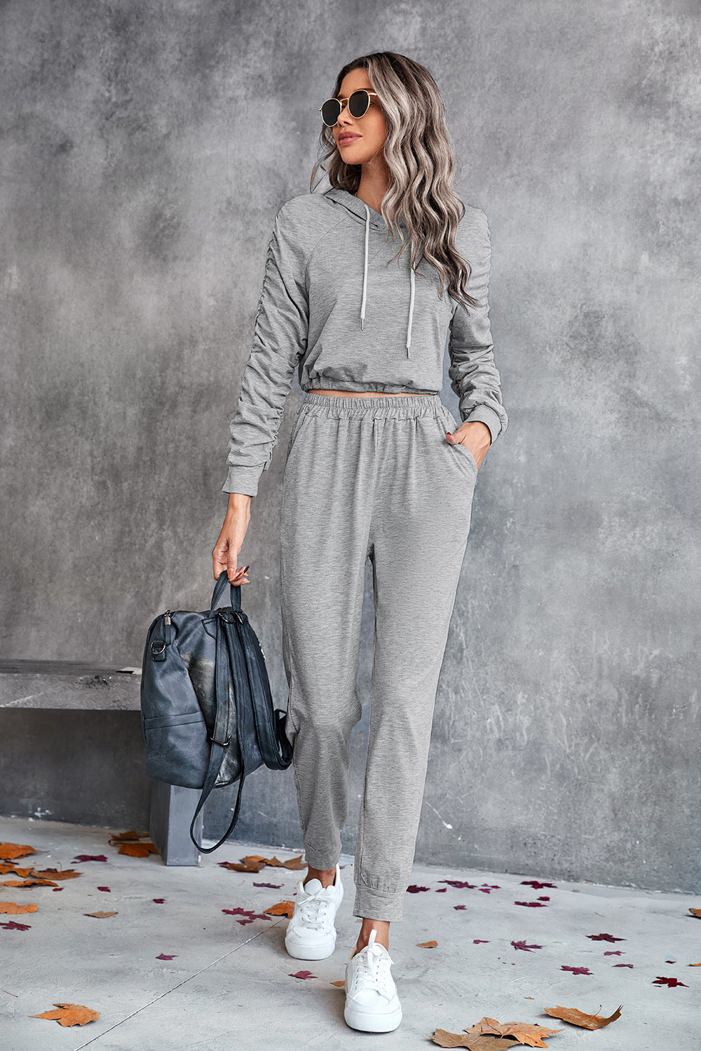 Villa Blvd Ruched Sleeve Hoodie Joggers Set Multiple Colors Available