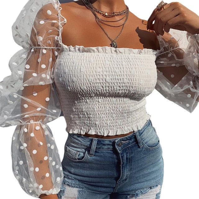 Villa Blvd Mesh Sheer Puff Sleeve Top ☛ Multiple Colors Available ☚